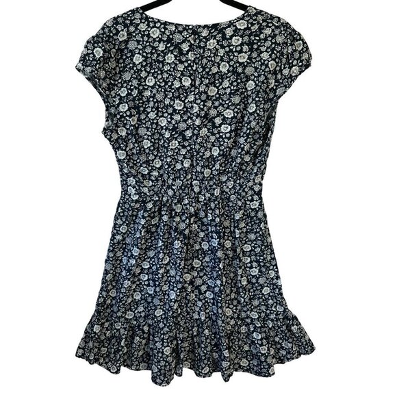 J Crew Mercantile Flouncy Floral Faux Wrap Short Dress Size 10 Ruffles Navy Blue - Picture 2 of 14